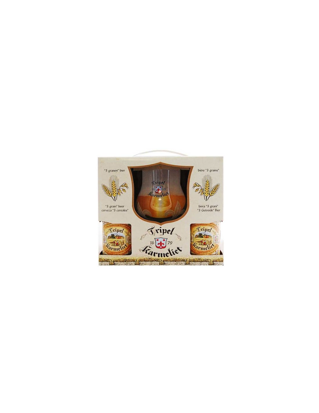 Bière blonde TRIPEL KARMELIET : le coffret de 4 bouteilles de 33cL + 1 verre  à Prix Carrefour